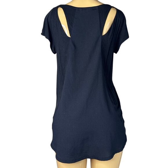 Anthropologie Deletta Shimmerwing Black Cut Out Back Short Sleeve Top SZ Medium - Picture 1 of 11